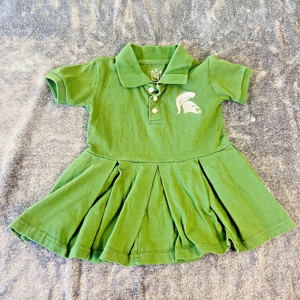 Michigan State Spartans LIttle King Polo Green Dress 18 mo‎ Embroidered Logo